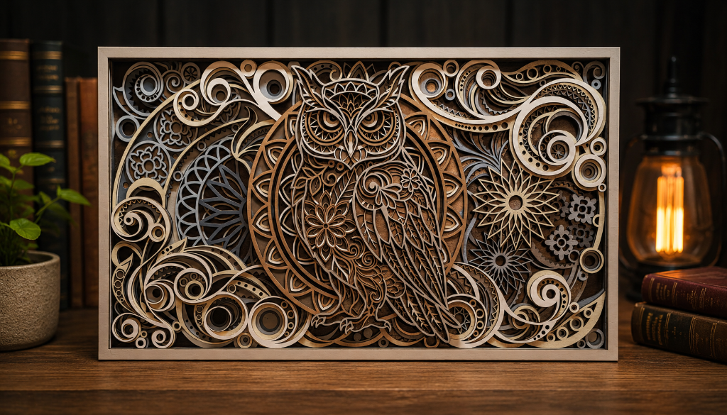 Midnight Wisdom Layered wood Art