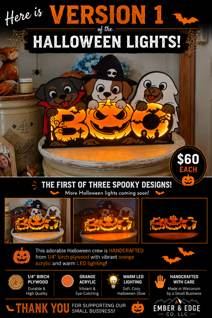 Halloween Puppies LED Light β Version 1 of 3 β Handcrafted Wooden Halloween Decor