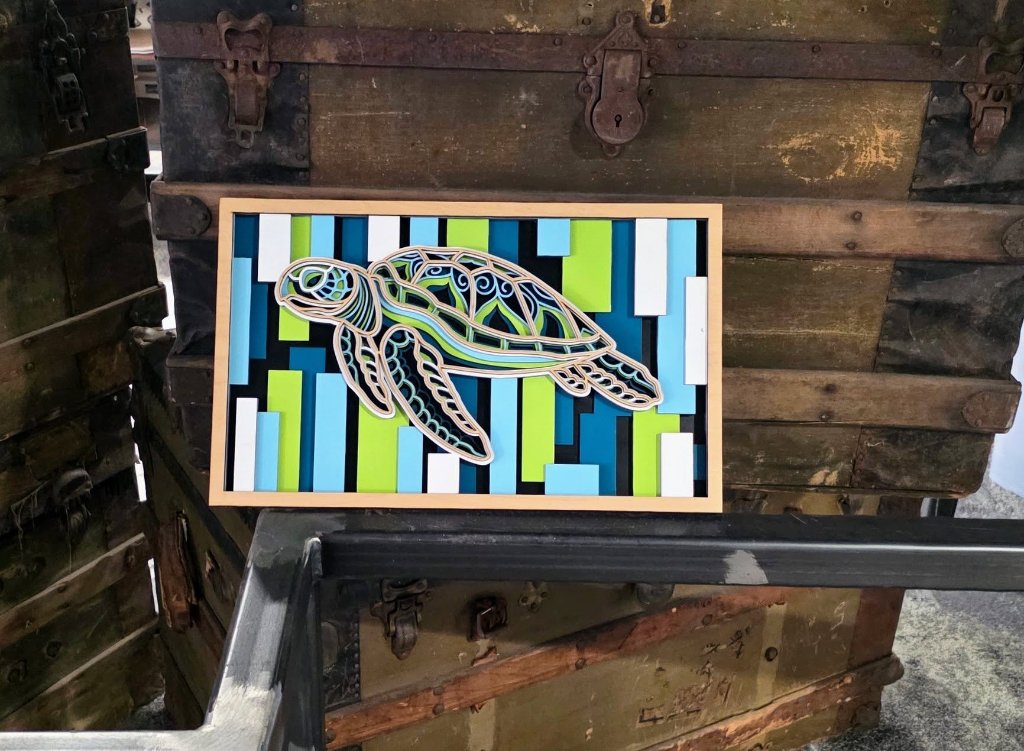 Sea Turtle Mosaic Wood Art