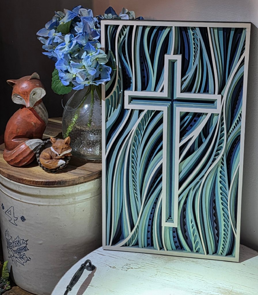 Flowing Waves Cross Wood Art