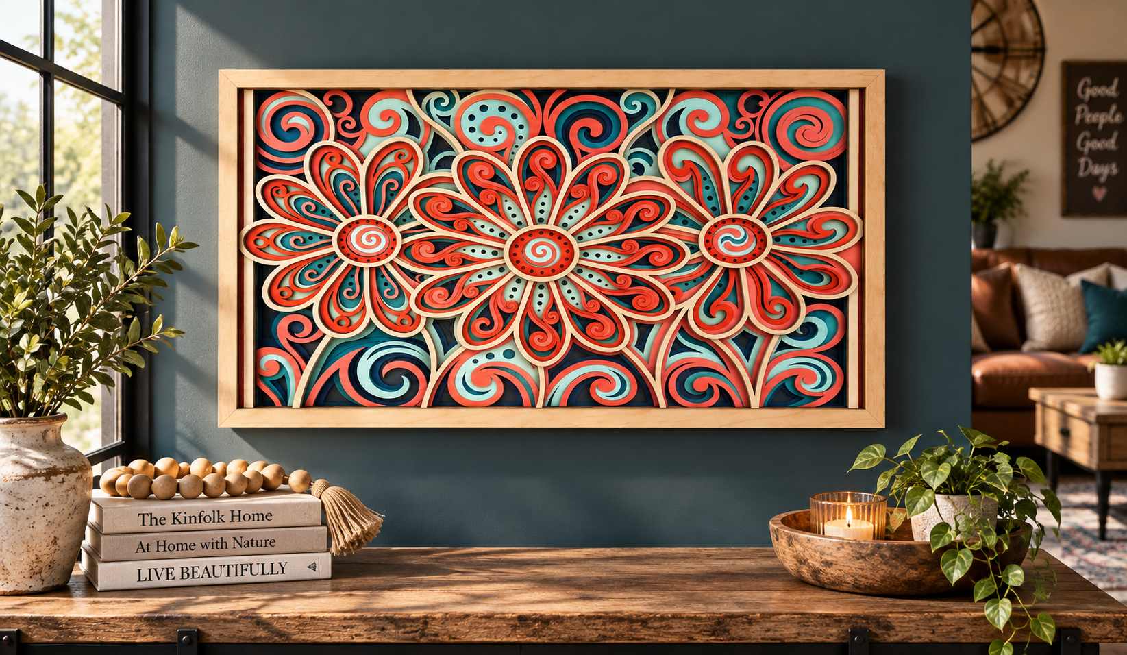 Boho Daisy Layered Wood Art