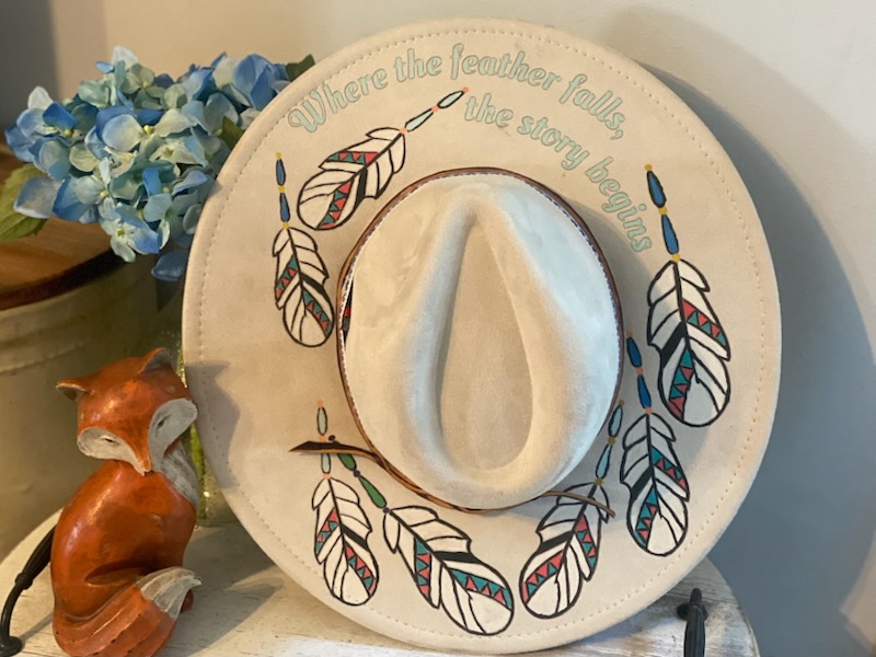 Handcrafted Laser-Engraved Feather Western Hat