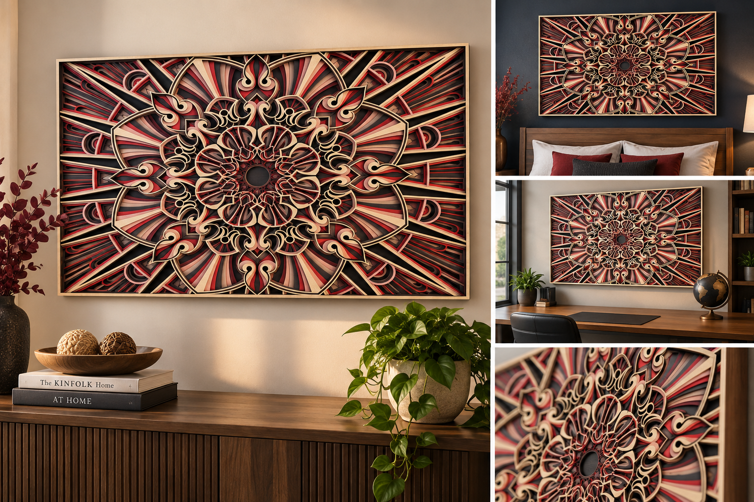Radiant Mandala Layered Wood Art
