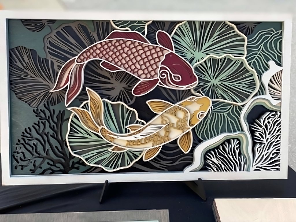 Layered Koi Fish Wood Art