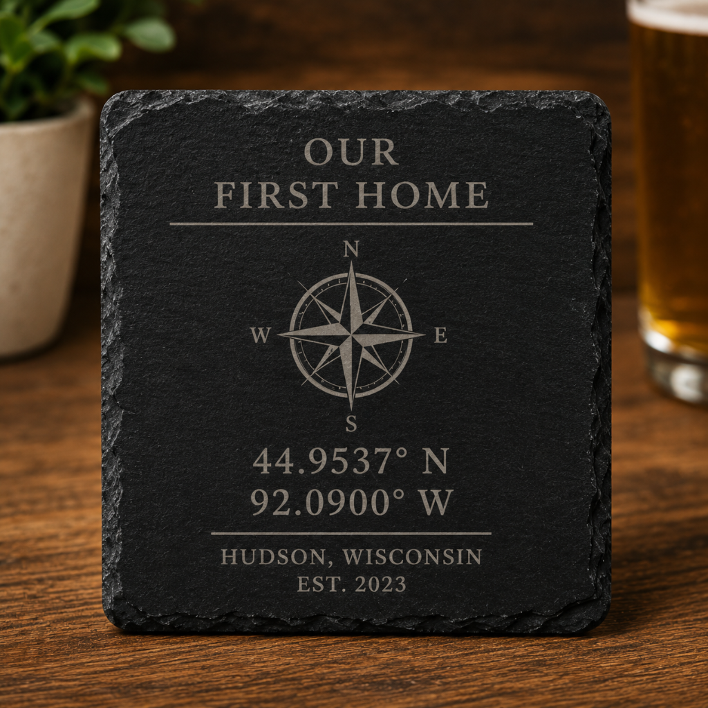 Personalized GPS Coordinates Slate Coaster