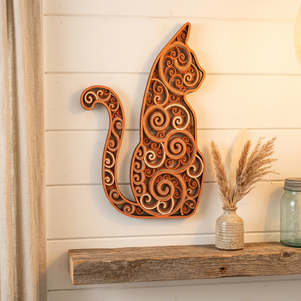 Swirl Cat Wood Art