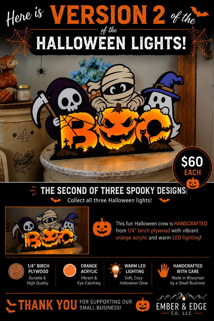 Halloween Characters LED Light β Version 2 of 3 β Handcrafted Wooden Halloween Decor