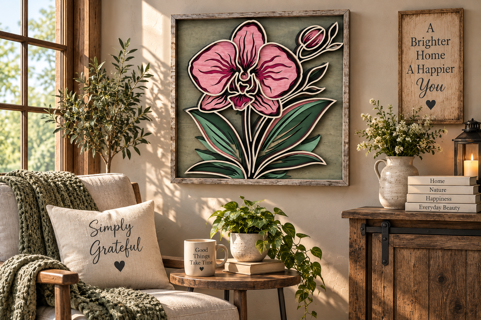 Blushing Orchid Layered Wood Art