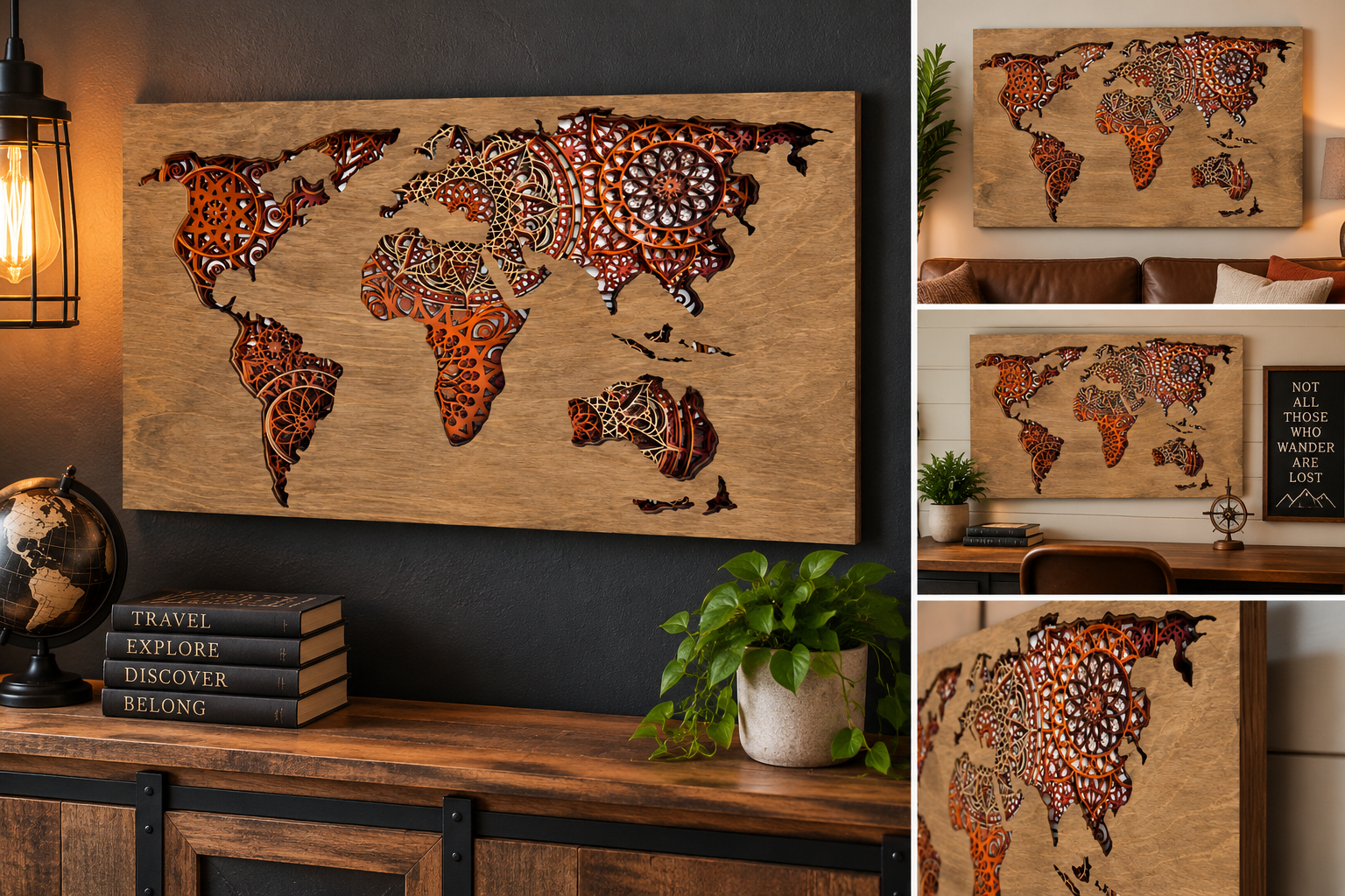 Wanderlust World Map Layered Wood Art