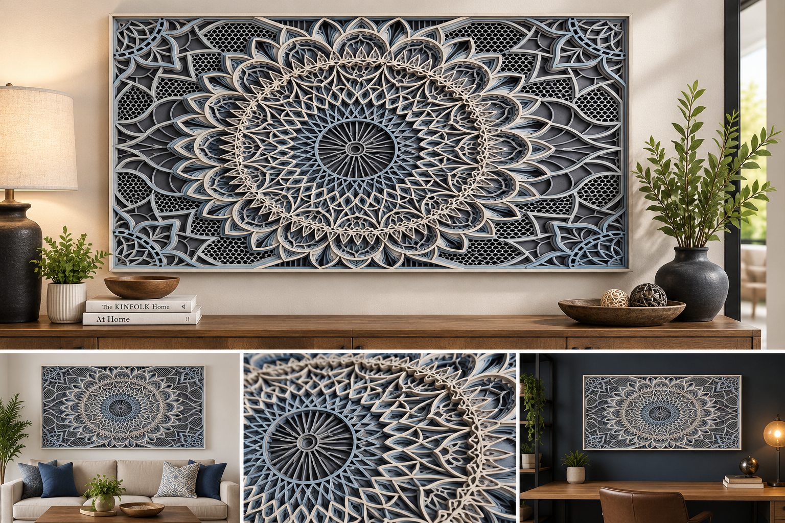 Silver Serenity Mandala Layered Wood Art