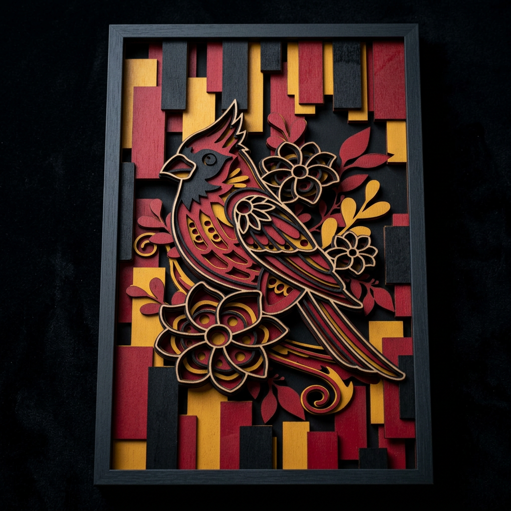 Layered Cardinal Wood Art