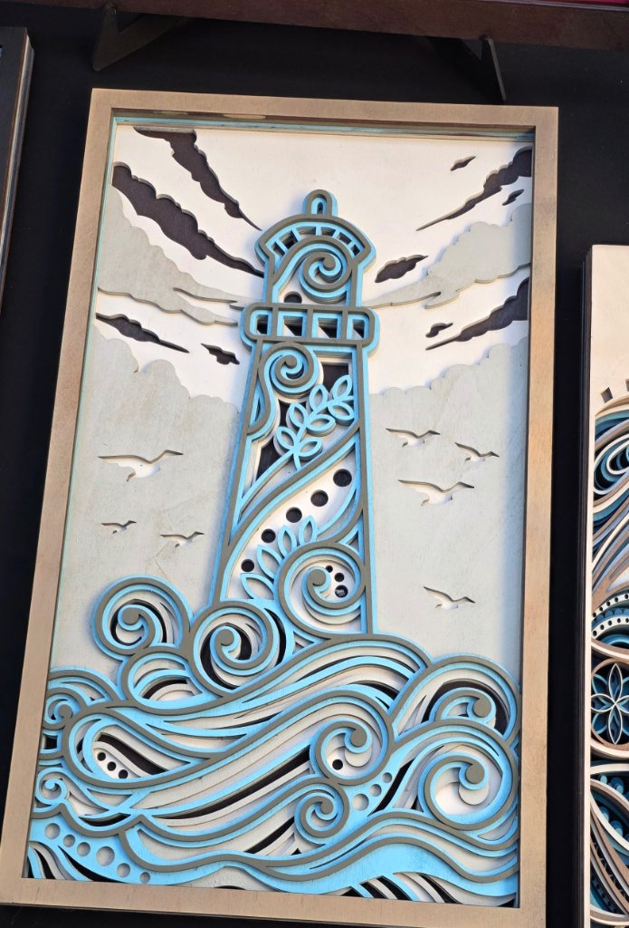 Lighthouse Ocean Waves Layered Wood Art