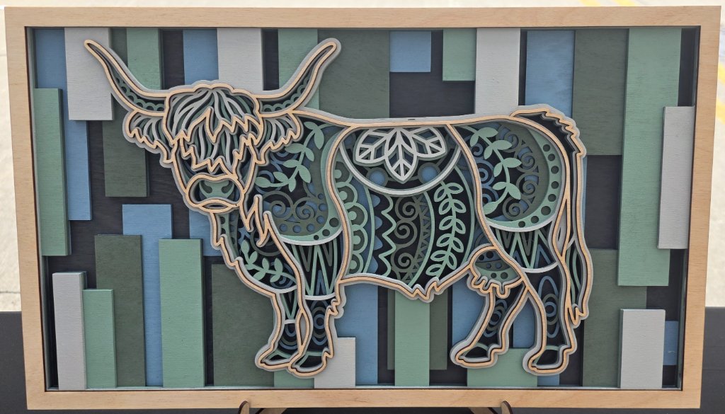 Highland Cow Mandala Layered Wood Art