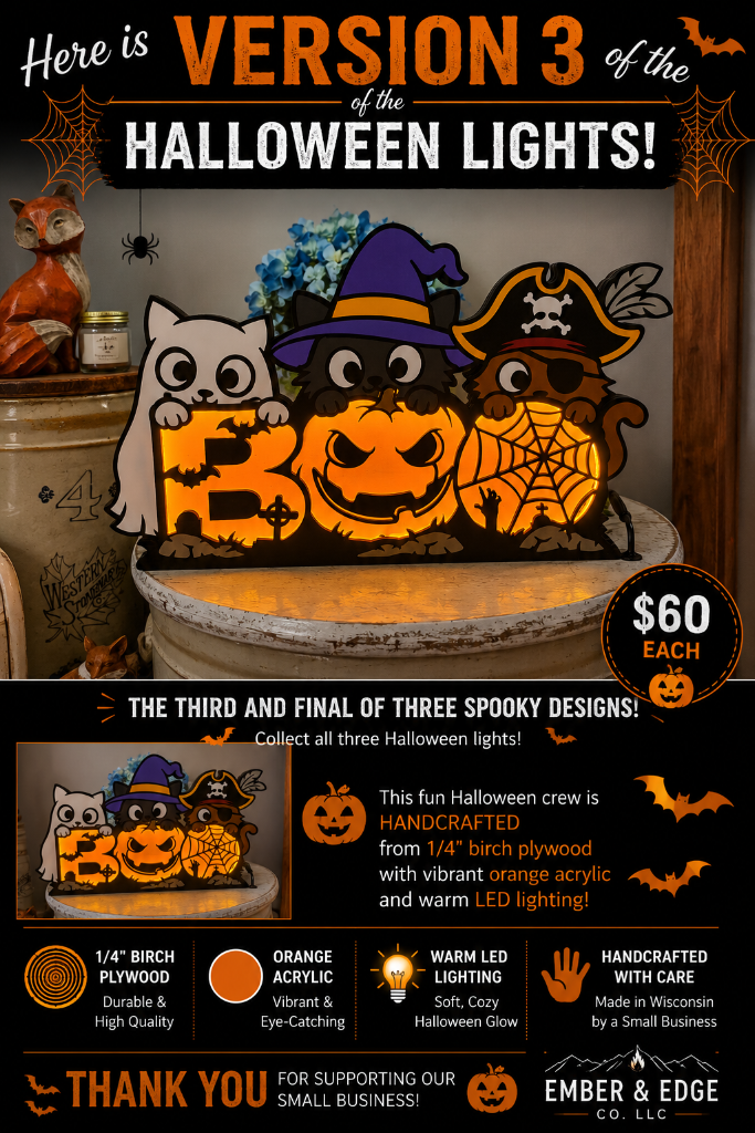 Halloween Cats LED Light β Version 3 of 3 β Handcrafted Wooden Halloween Decor
