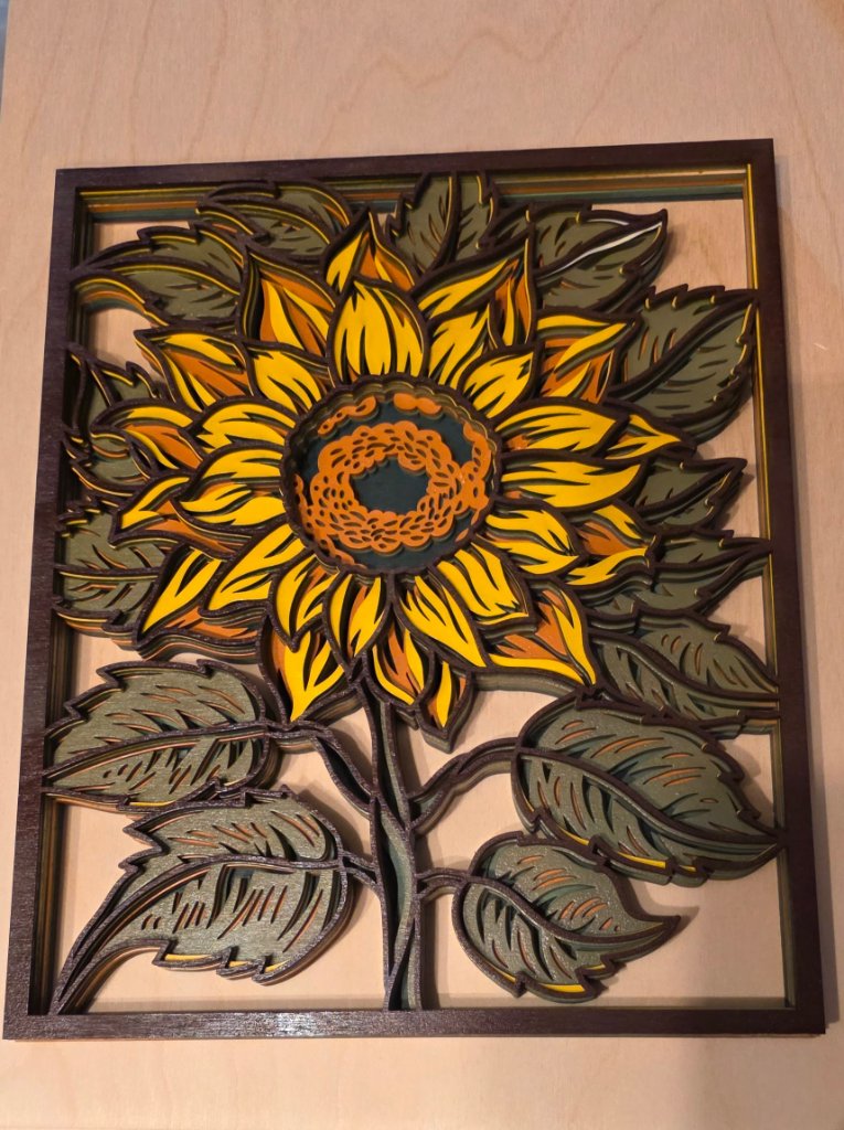 Layered Sunflower Wood Art