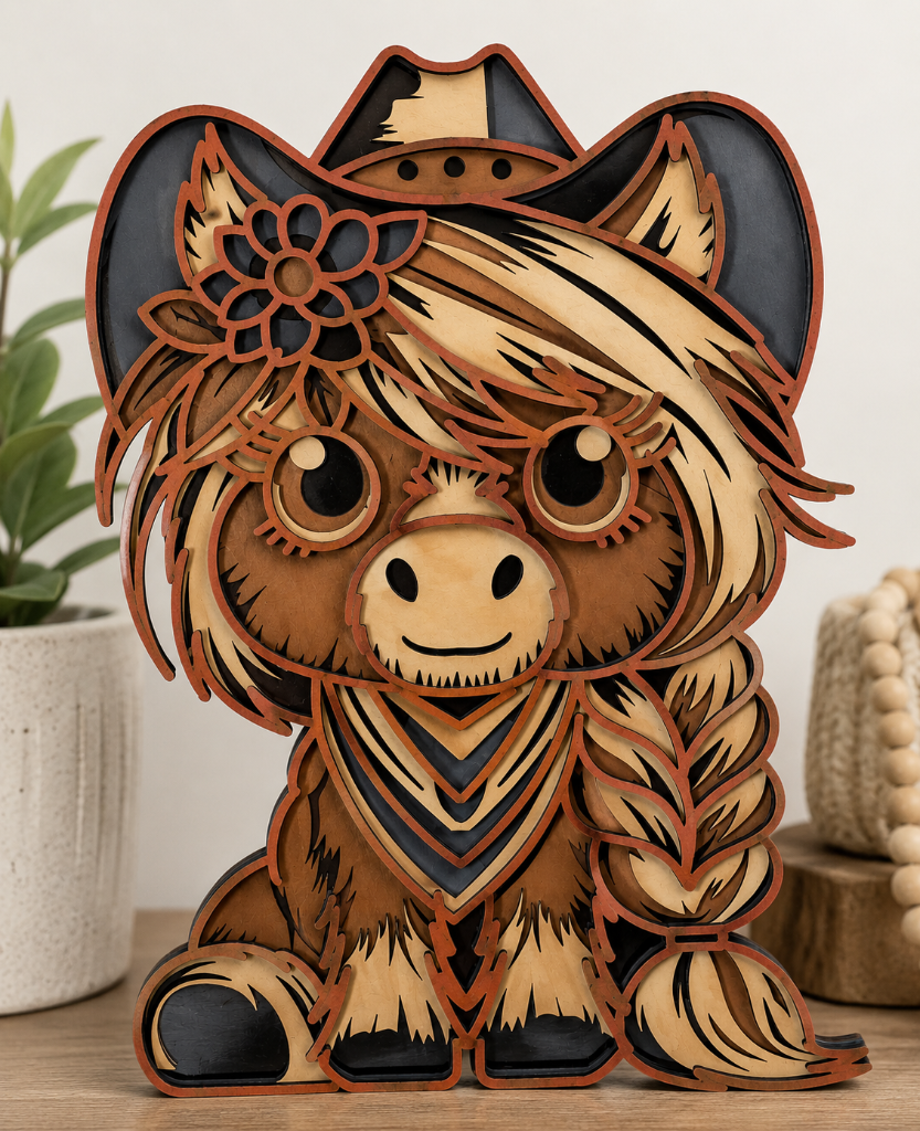 Layered Highland Cow Cowgirl Wall Art