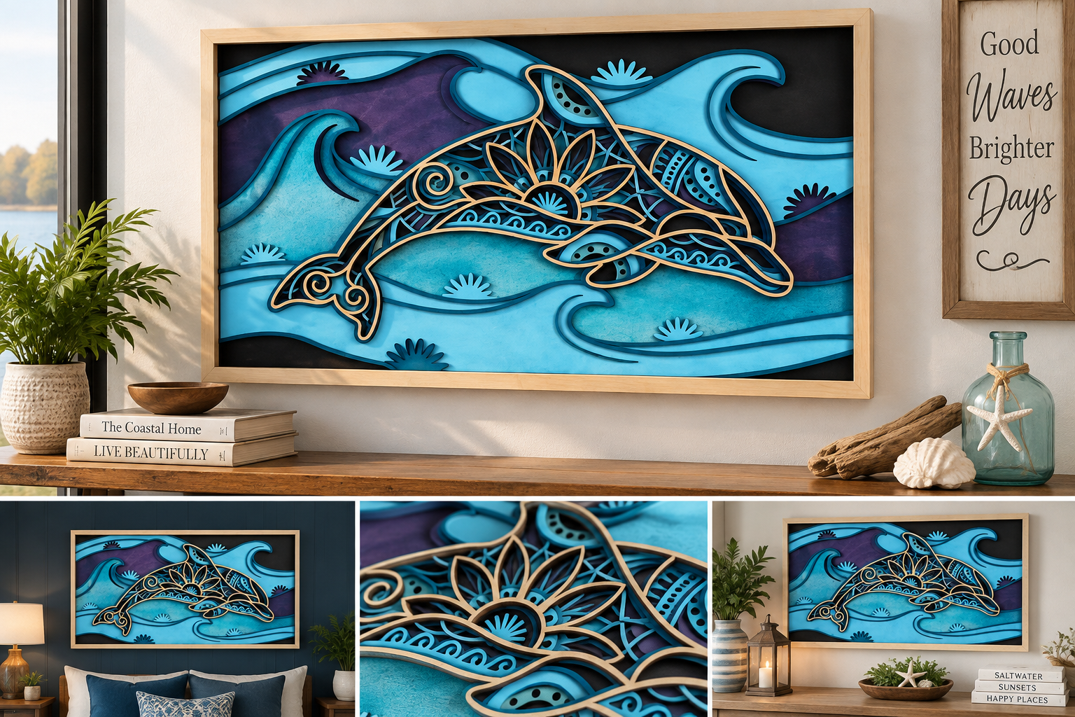 Ocean Spirit Dolphin Layered Wood Art