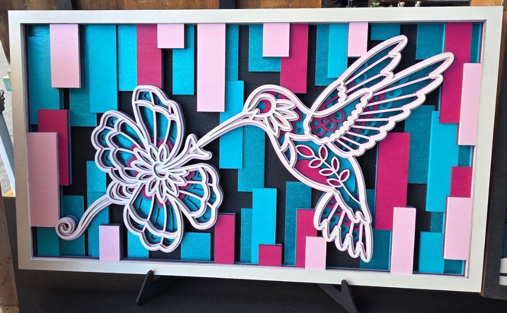 Hummingbird & Flower Layered Wood Art