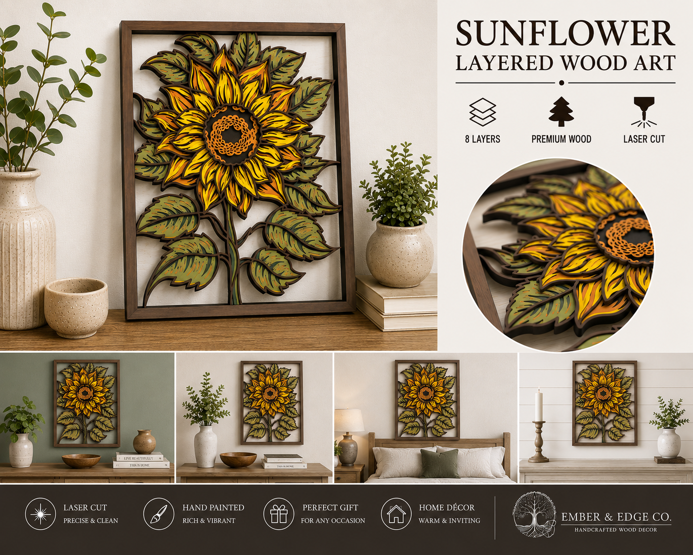 Sunflower Layered Wood Art β Handcrafted Floral Home DΓ©cor