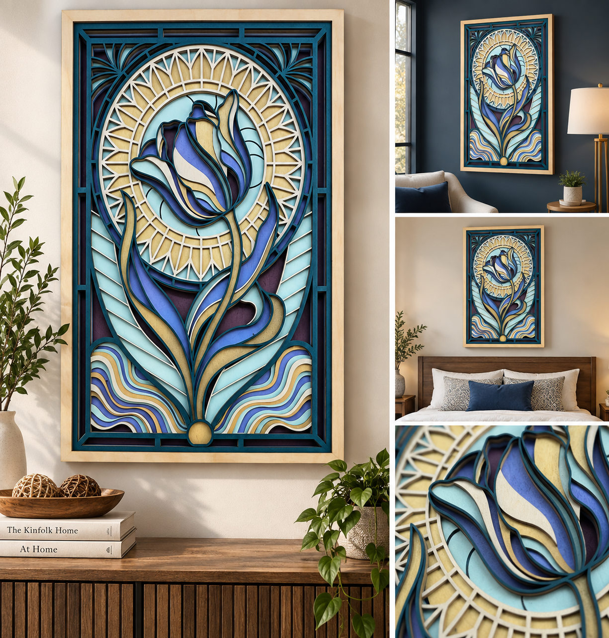 Midnight Bloom Layered Wood Art