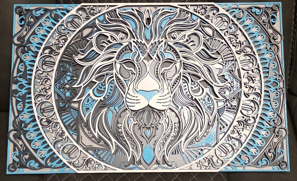 Layered Lion Mandala Wood Art