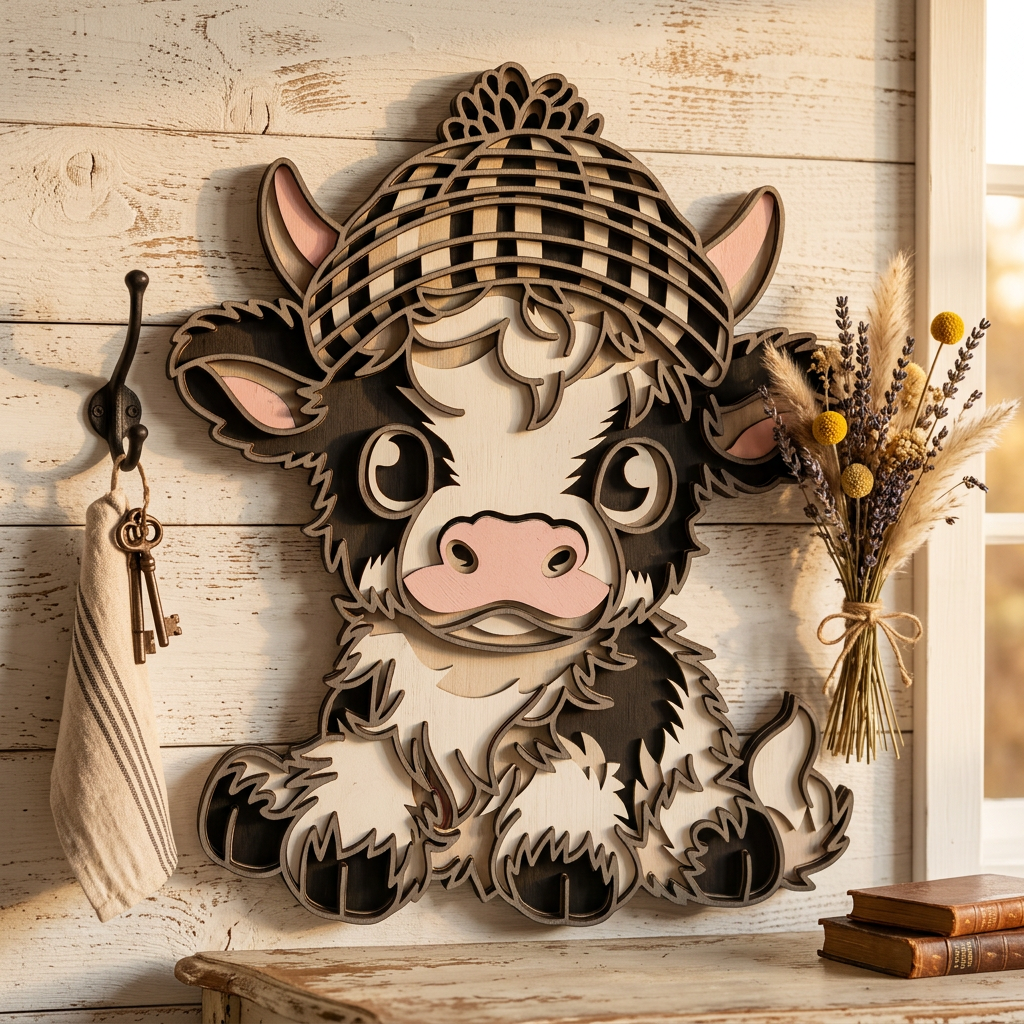 Baby Highland Cow Wood Art