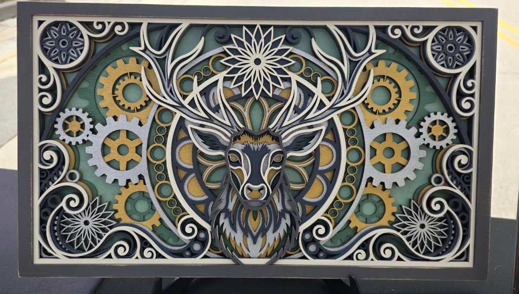Mechanical Deer Mandala Layered Wood Art