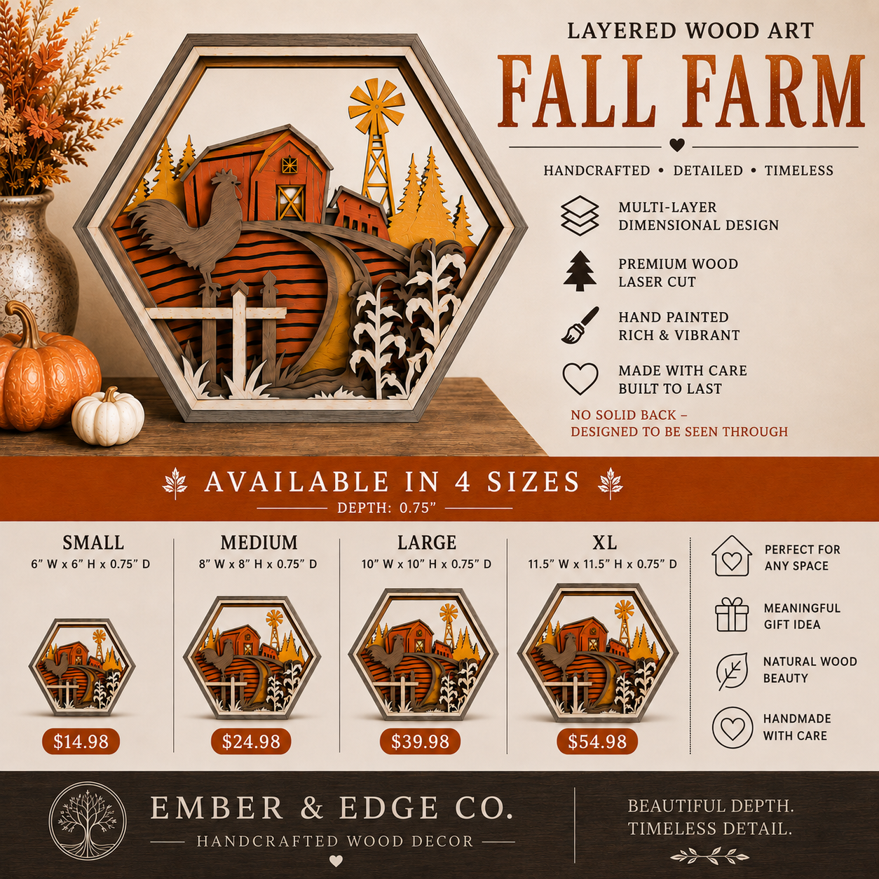 Fall Farm Layered Wood Art – Handcrafted Farmhouse Décor