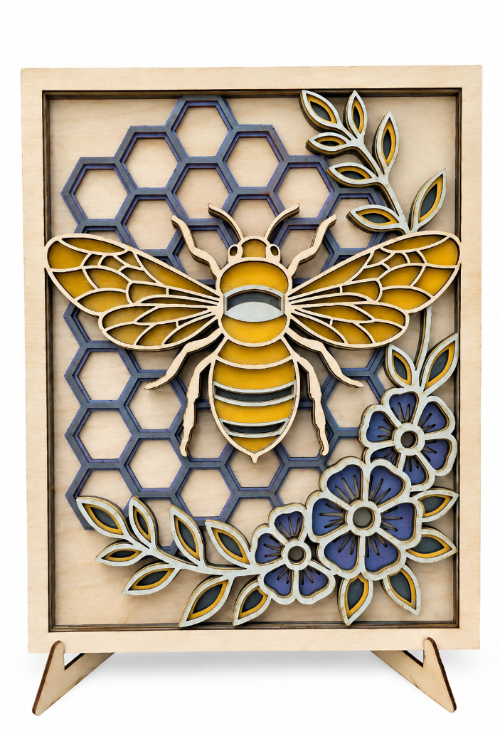 Layered Honey Bee Floral Wall Art