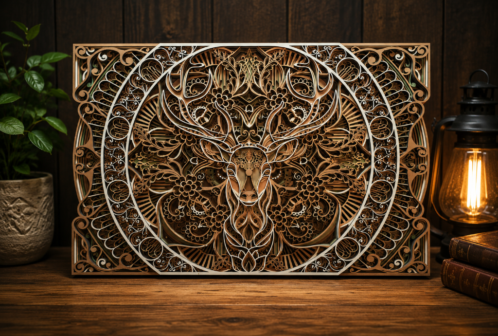 Rustic woodland deer Layered wood artwork