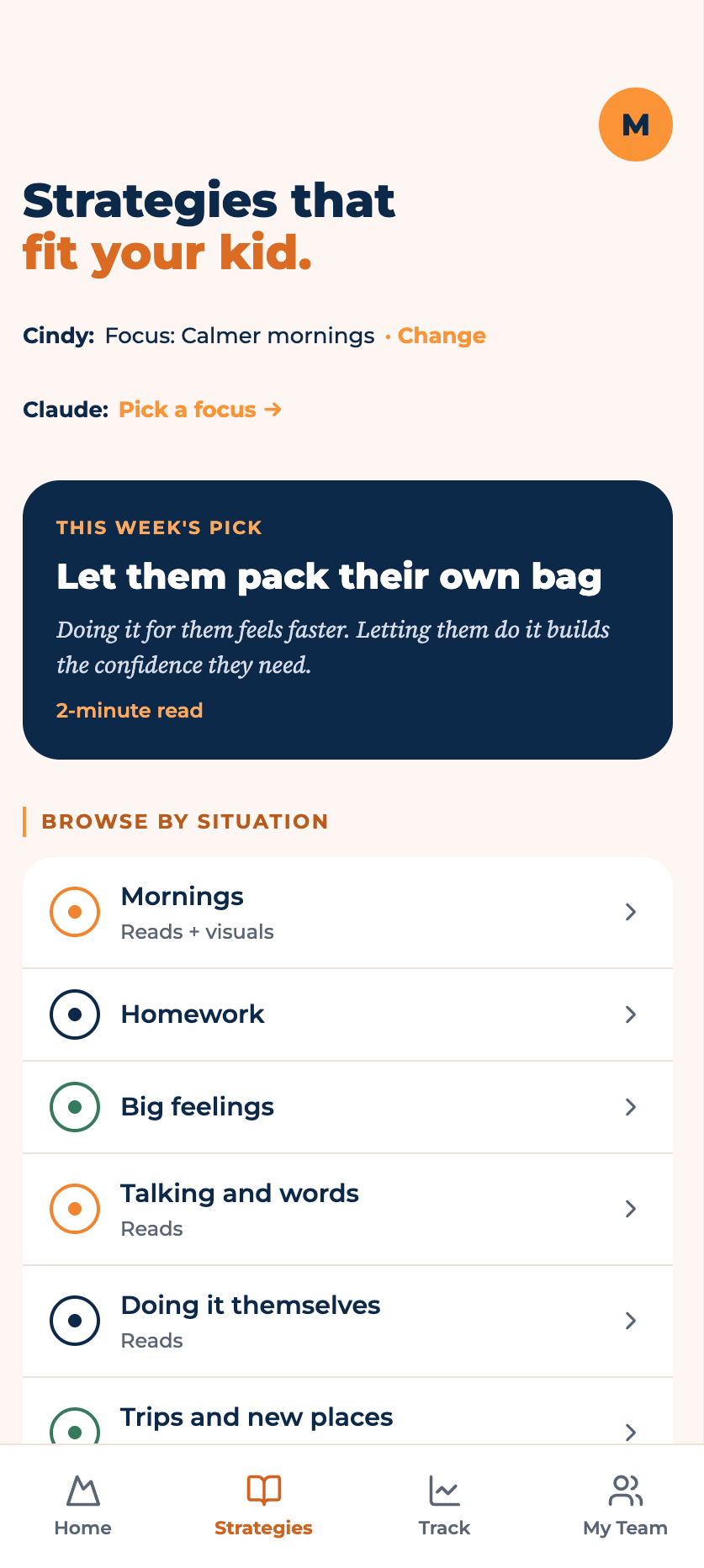 Strategies screen in the app