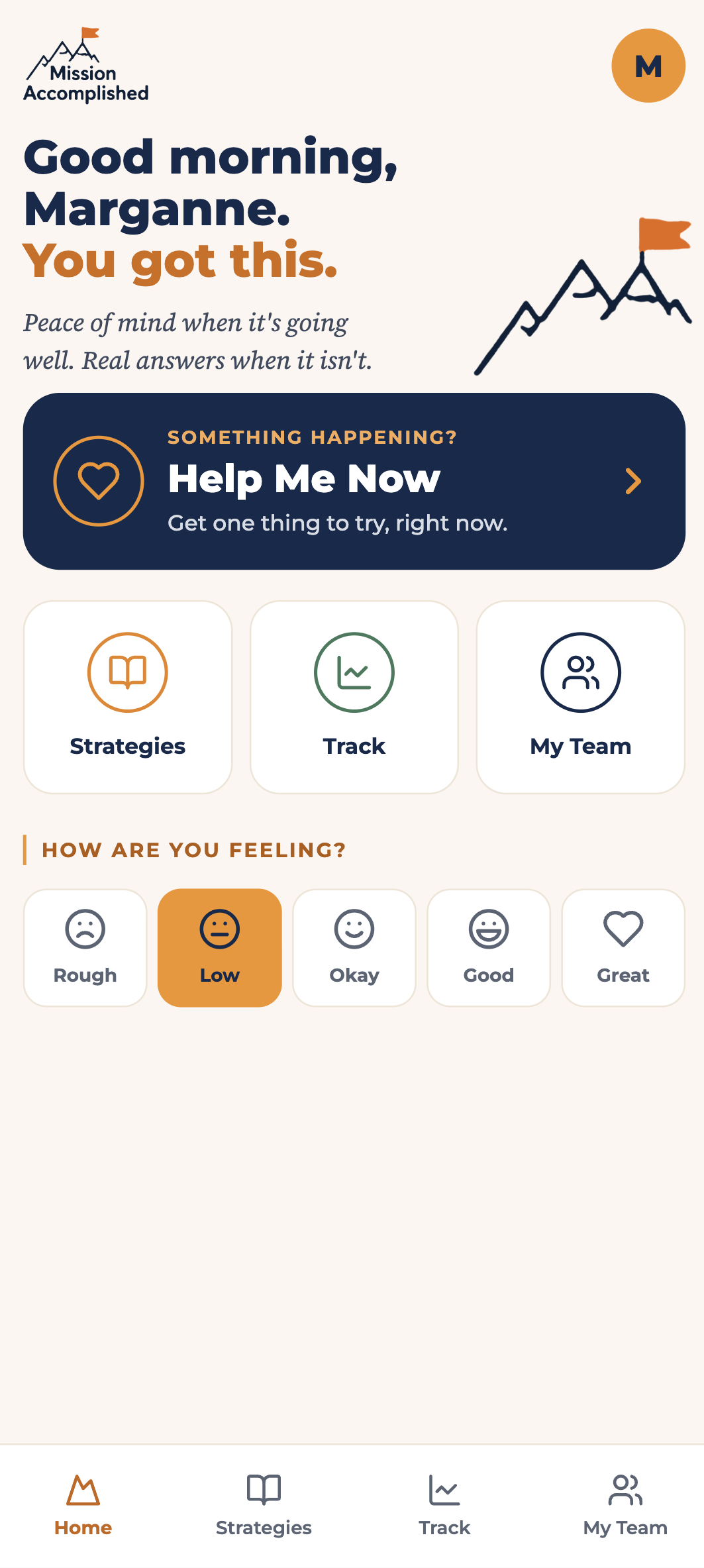 Home screen in the app