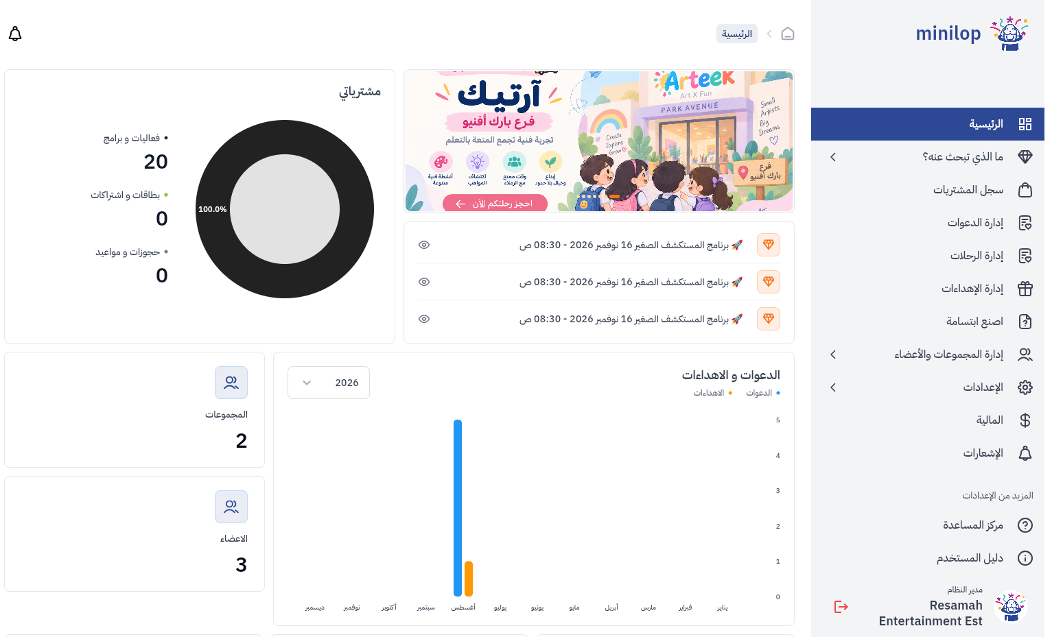 معاينة لوحة تحكم مينيلوب