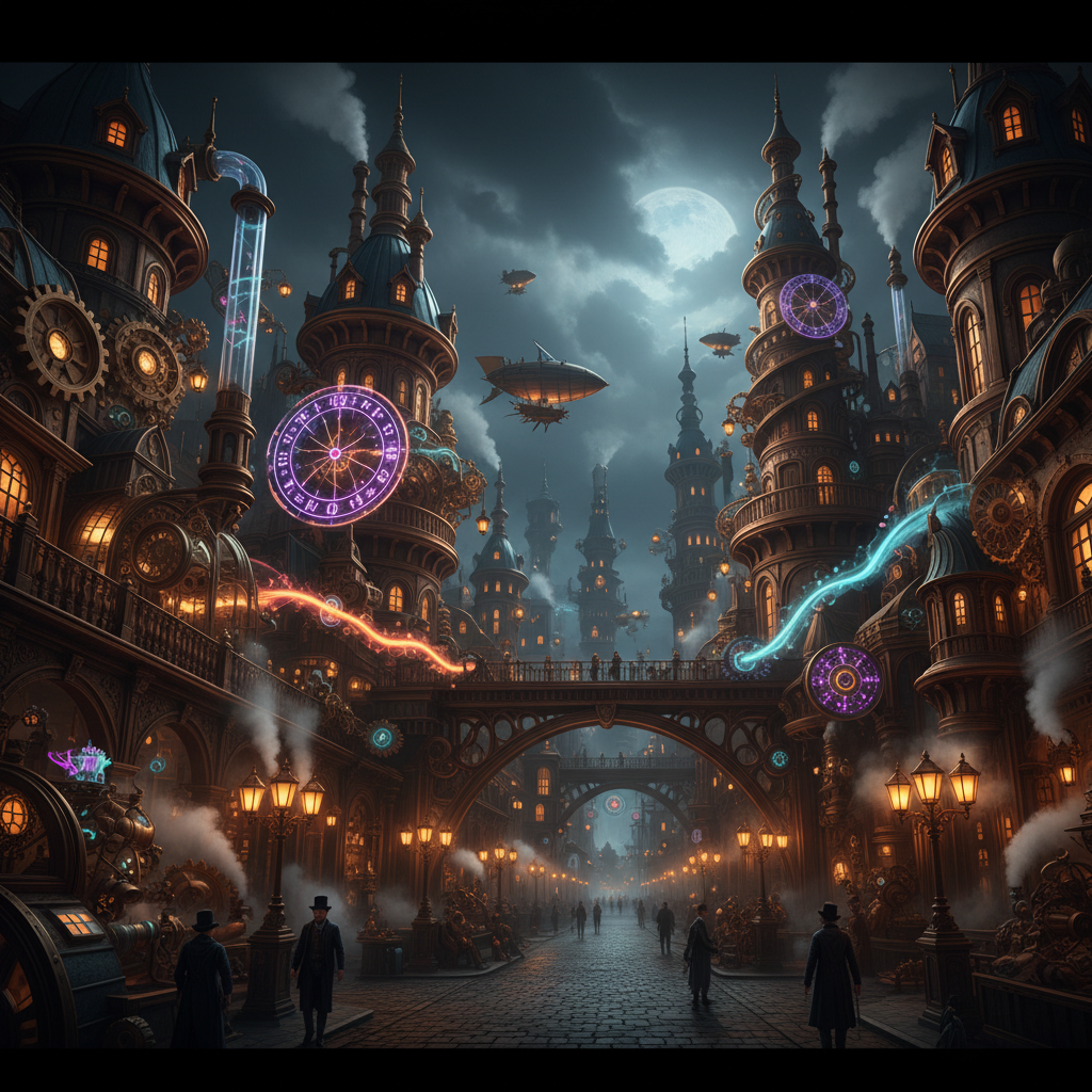 Steampunk arcane cityscape