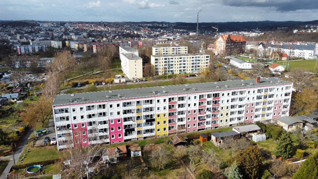 Luftaufnahme des Wohnblocks Margarethe-Naumann-Straße, Ostvorstadt Plauen
