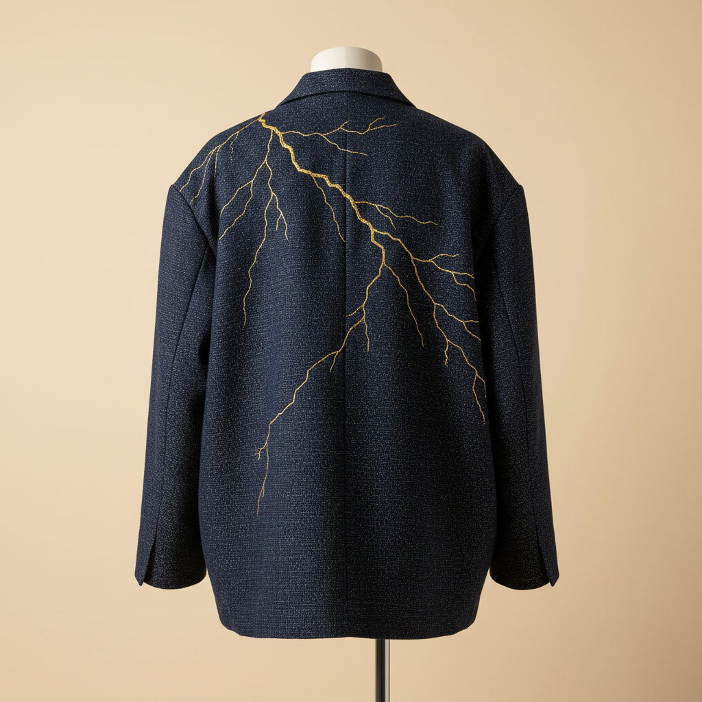 Oversized jacket with gold thread fracture