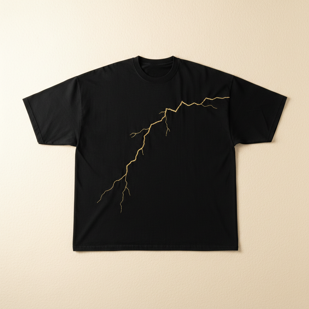 Oversized tee with gold Lunéville thread