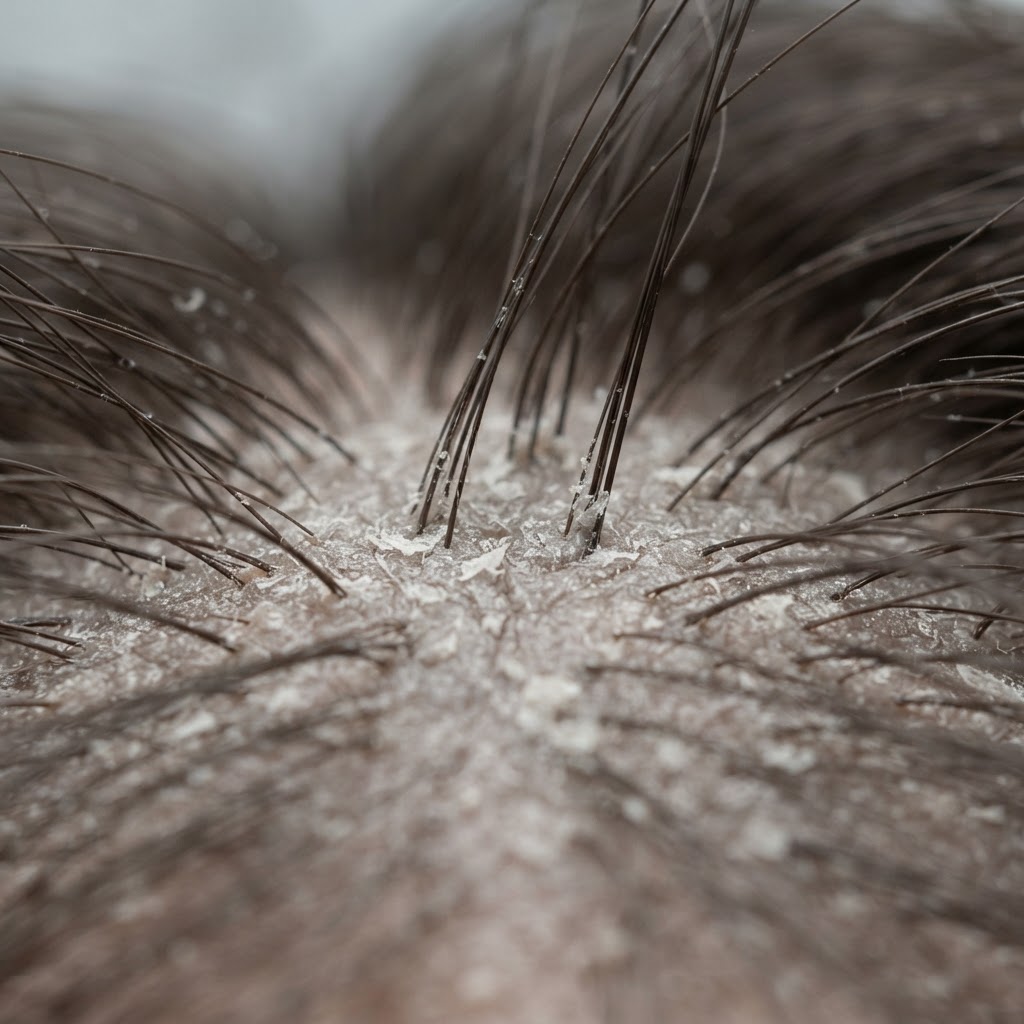 Dry-Appearing Scalp — magnified scalp research photograph