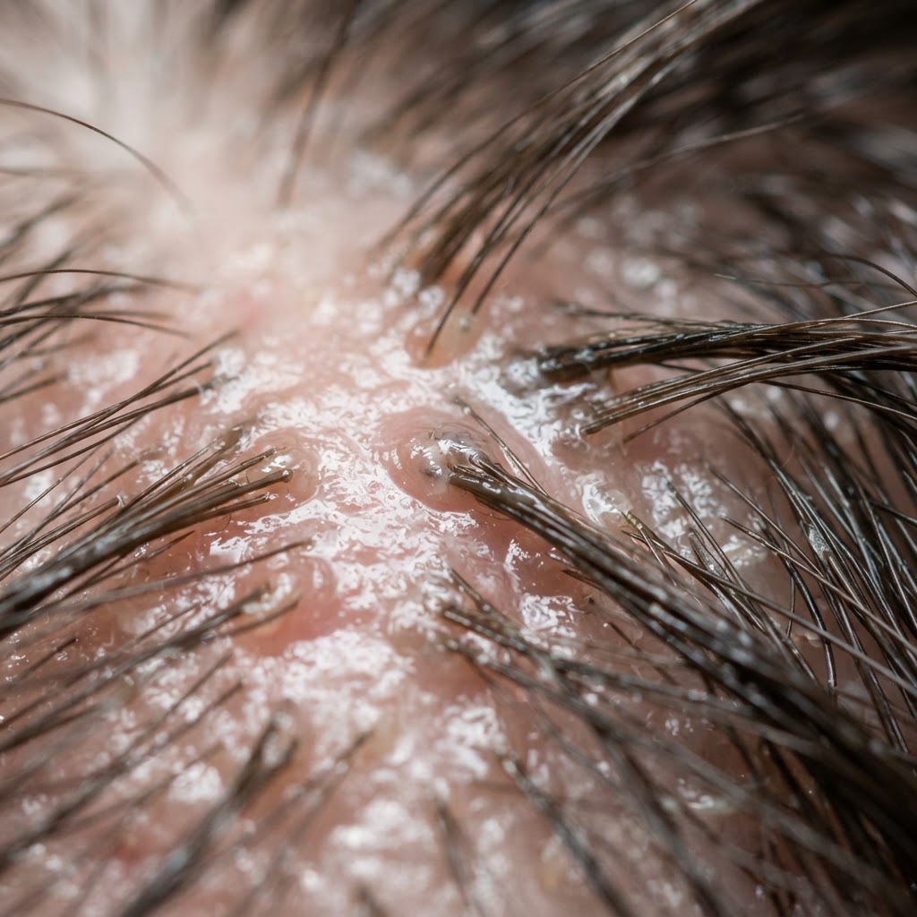 Oily-Appearing Scalp — magnified scalp research photograph