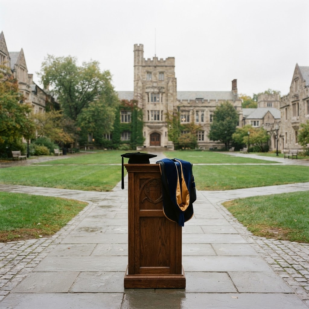 University campus quad with academic regalia