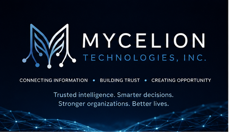 Mycelion Technologies brand identity — connecting information, building trust, creating opportunity.