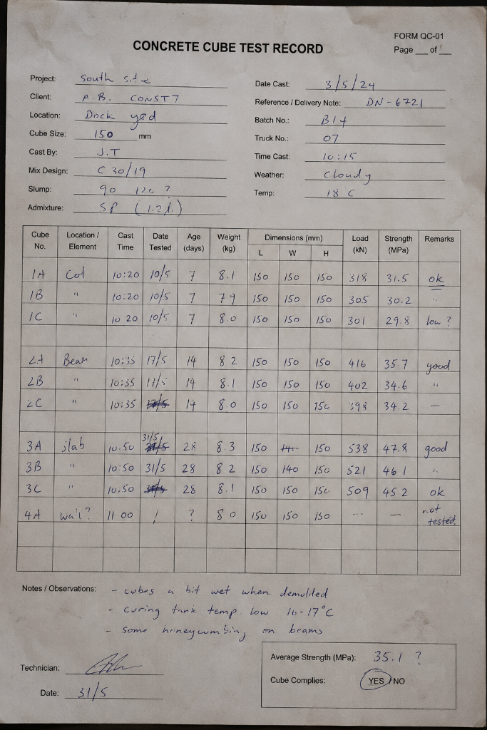 Concrete Cube Test Record