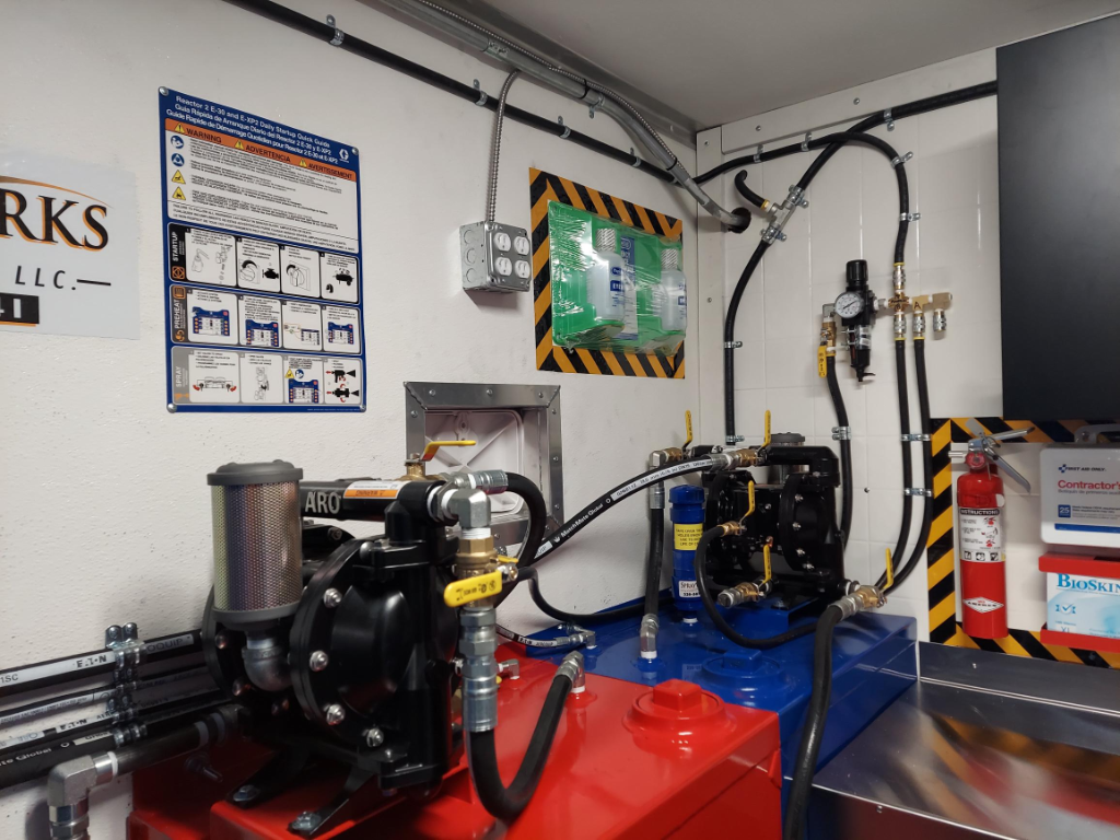 spray foam rig transfer pump and safety station detail