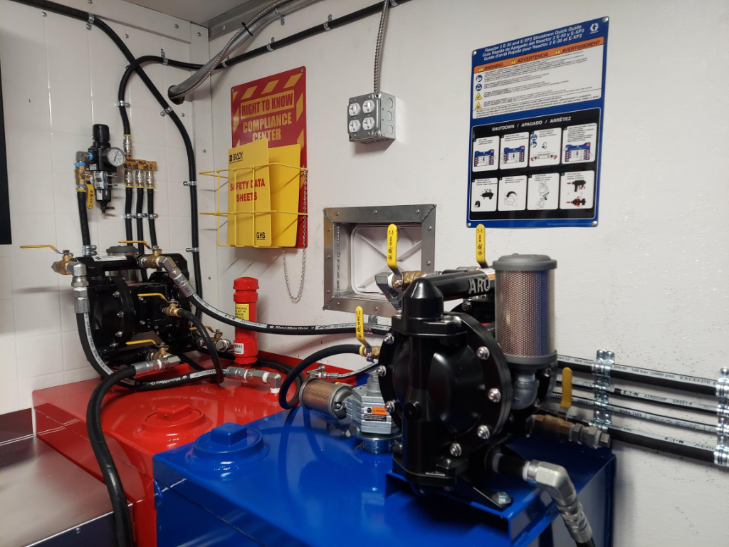 spray foam rig interior equipment detail