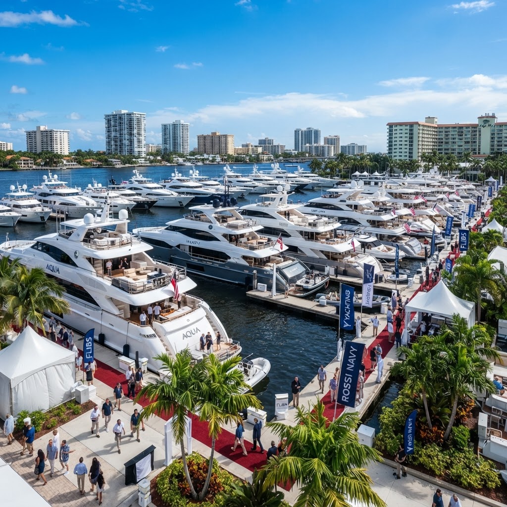 Superyachts moored at the Fort Lauderdale International Boat Show