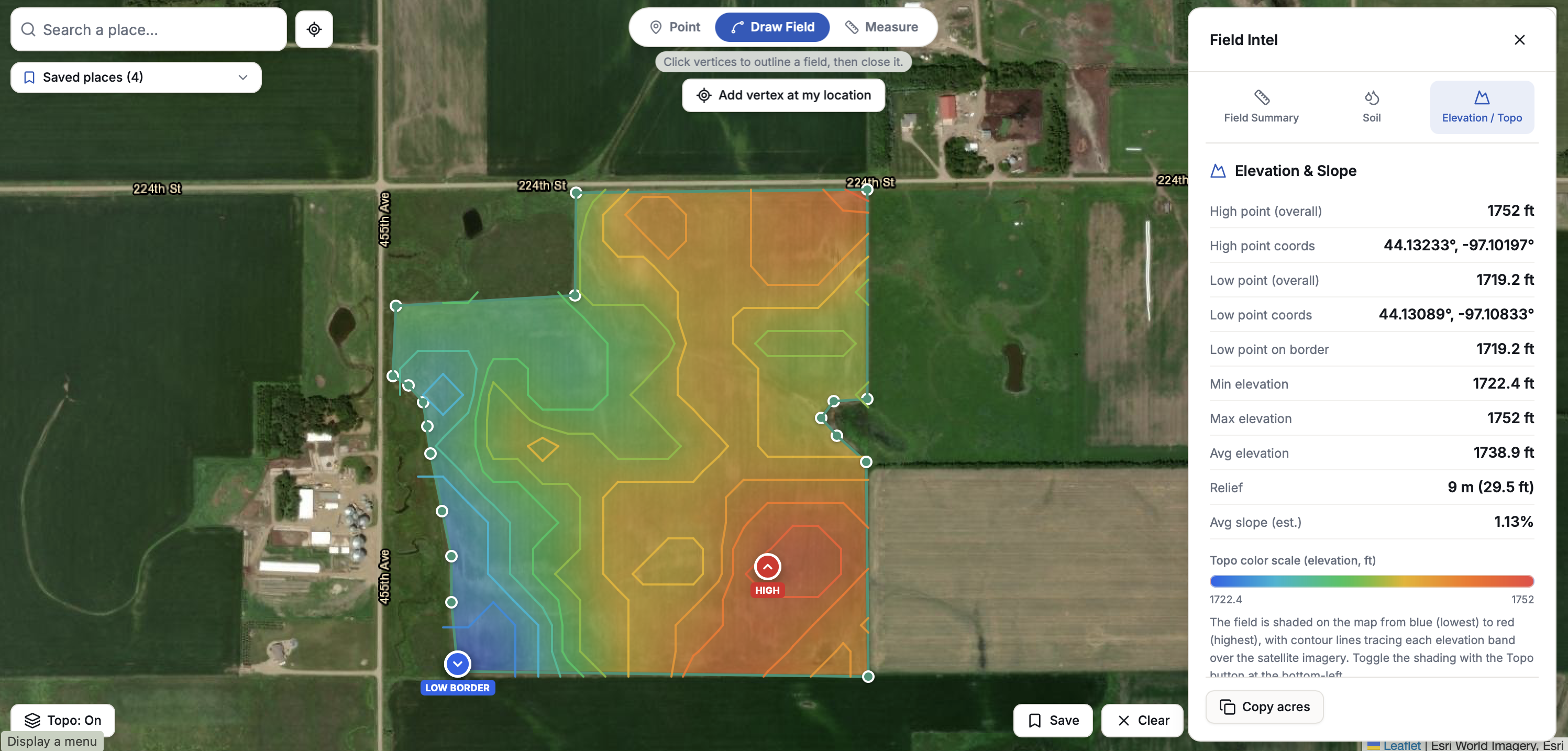 Mapping field elevation and topography analysis