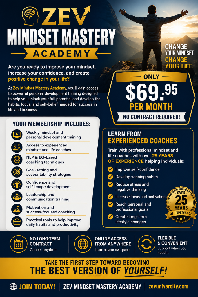 Zev Mindset Mastery Academy Membership Flyer