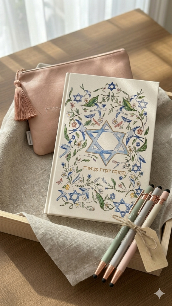 סט: תיק + מחברת + עט + כרטיס ברכה – כולל משלוח