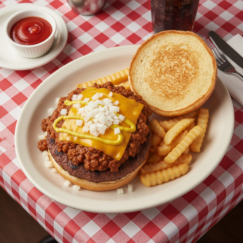 Open Faced Chili Cheeseburger