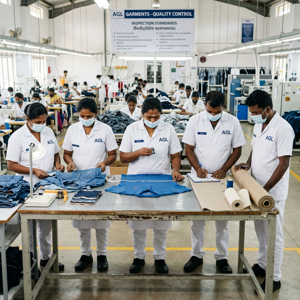 Apex Garment Lanka quality control team inspecting garments ISO 9001 certified Sri Lanka